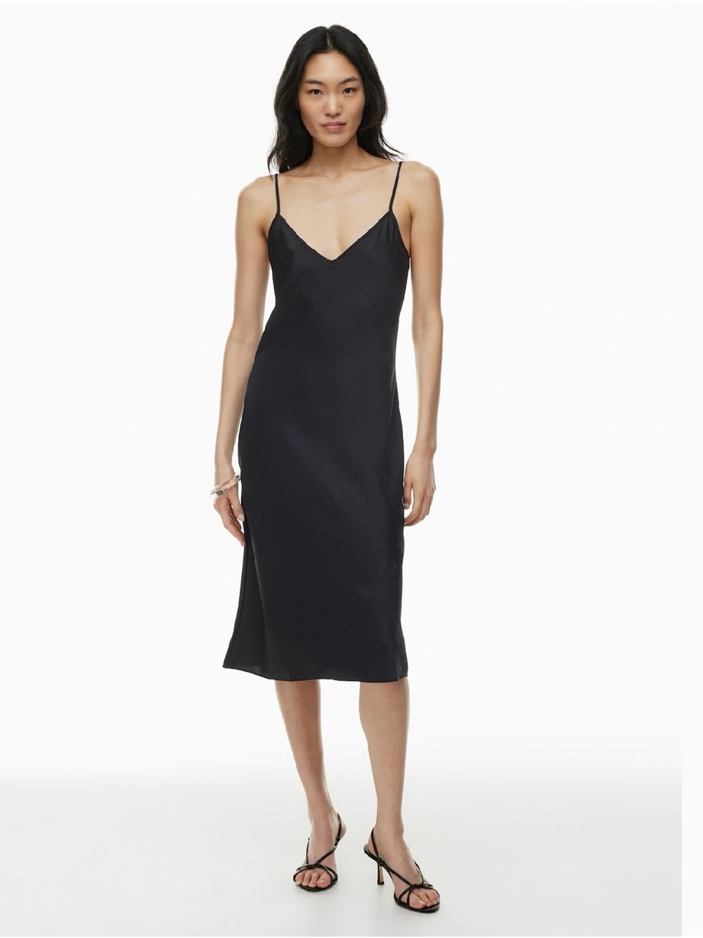 Aritzia Black Slip Satin Midi Dress